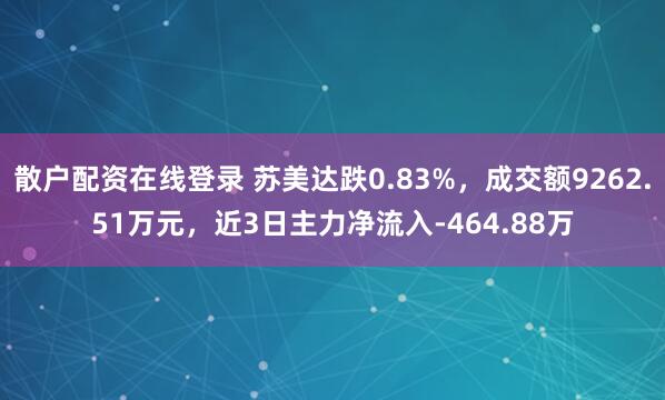 散户配资在线登录 苏美达跌0.83%，成交额9262.51万元，近3日主力净流入-464.88万